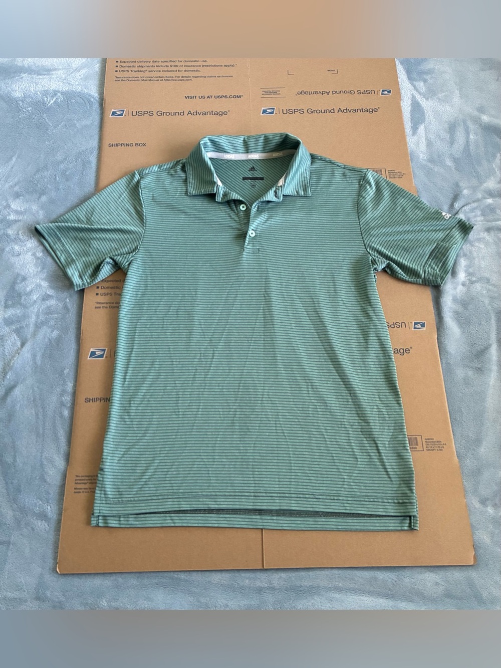Adidas Golf Men's Small Feeder Stripe Polo Shirt Green Short Sleeve Stretch EUC